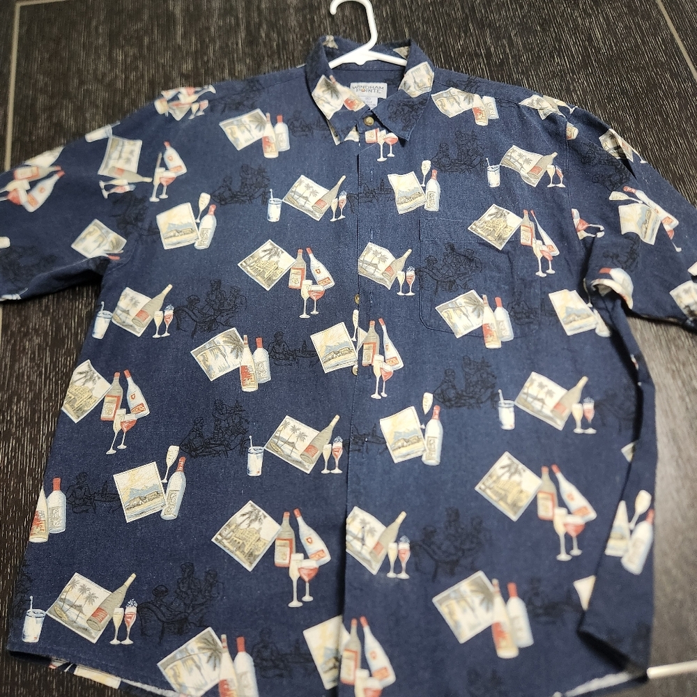 Men's Casual Button Down Shirt - Blue Wine Print
